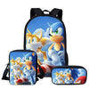 WHEREISART 3pcs/set Sonic the Hedgehog Print School Bags for Teenager Girls Kids Cartoon School Backpack Student Bookbags