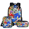 WHEREISART 3pcs/set Sonic the Hedgehog Print School Bags for Teenager Girls Kids Cartoon School Backpack Student Bookbags