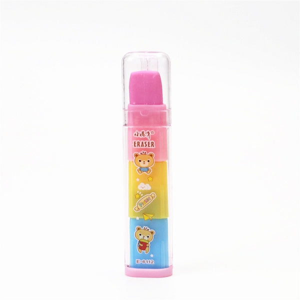 Three layers of rainbow fruit-scented Eraser Children student pencil erasers PVC bag packaging portable