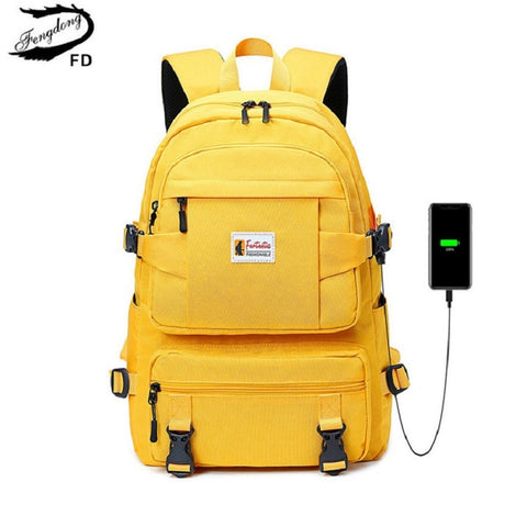 Fengdong fashion yellow backpack children school bags for girls waterproof oxford large school backpack for teenagers schoolbag