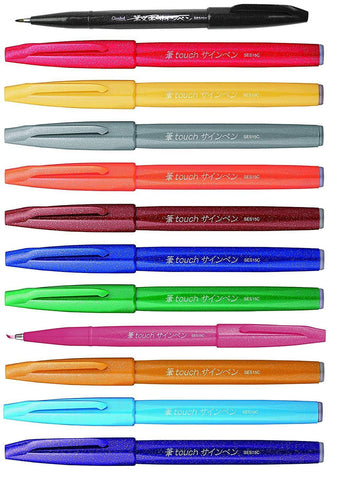 Pentel Sign Brush Marker Pens - Flexible Tip Assorted Colours - Pack 12 Pastel New Colors