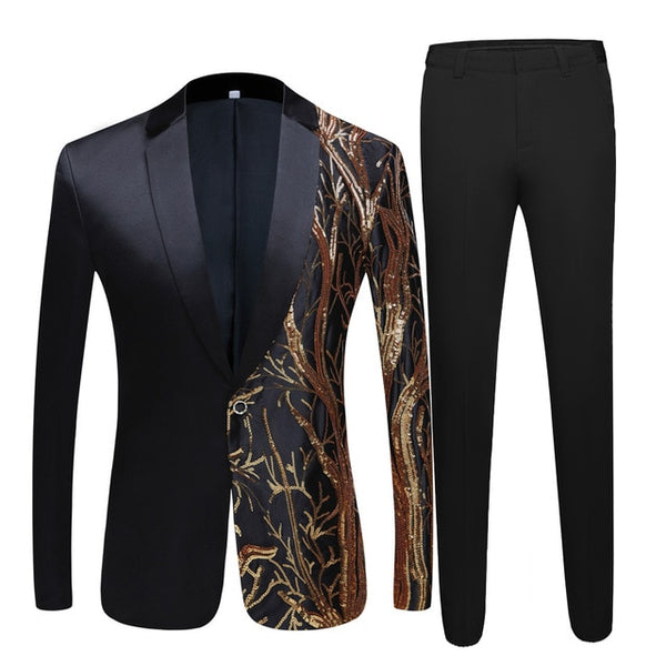 Men's black  Sequin Party Blazer Slim Fit Wedding Party Suit Jackets High Quality singer high density sequinedBlazer suits