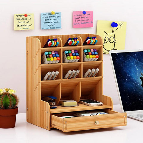 Office Desk Wood Pen Pencil Holder case Multi-Divided Desktop organizer Storage Container organizador de escritorio accessories