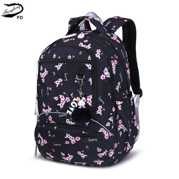 Fengdong children school bags for girls cute cherry blossoms book bag student girls waterproof nylon lightweight school backpack