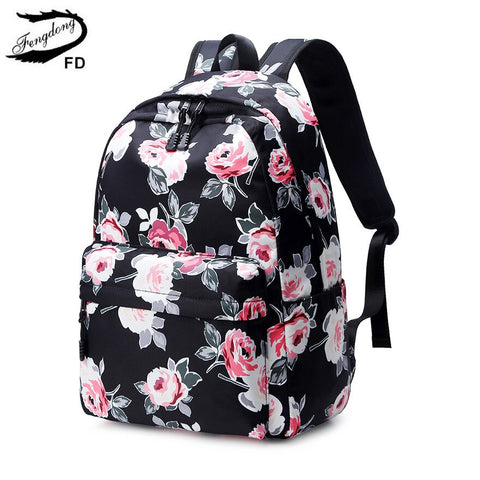 Fengdong flower printing school backpack for girls rucksack child gift female travel laptop backpack schoolbag kids school bags