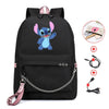 Kawaii Stitch Bag Zipper Sac A Dos USB Charging Mochila Pink Backpack Women Kpop School Bags for Teenage Girls Harajuku Student