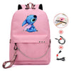 Kawaii Stitch Bag Zipper Sac A Dos USB Charging Mochila Pink Backpack Women Kpop School Bags for Teenage Girls Harajuku Student