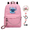 Kawaii Stitch Bag Zipper Sac A Dos USB Charging Mochila Pink Backpack Women Kpop School Bags for Teenage Girls Harajuku Student