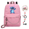 Kawaii Stitch Bag Zipper Sac A Dos USB Charging Mochila Pink Backpack Women Kpop School Bags for Teenage Girls Harajuku Student