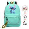 Kawaii Stitch Bag Zipper Sac A Dos USB Charging Mochila Pink Backpack Women Kpop School Bags for Teenage Girls Harajuku Student