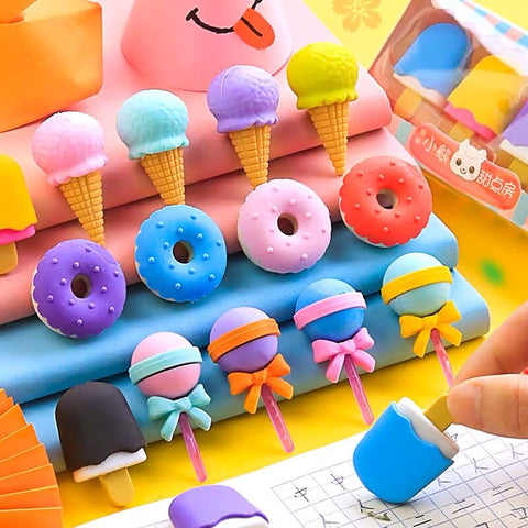 Sharkbang 4PCS Kawaii Ice Cream Hamburger Lollipop Detachable Rubber Eraser For Kids Gift Correction Tool School Stationery