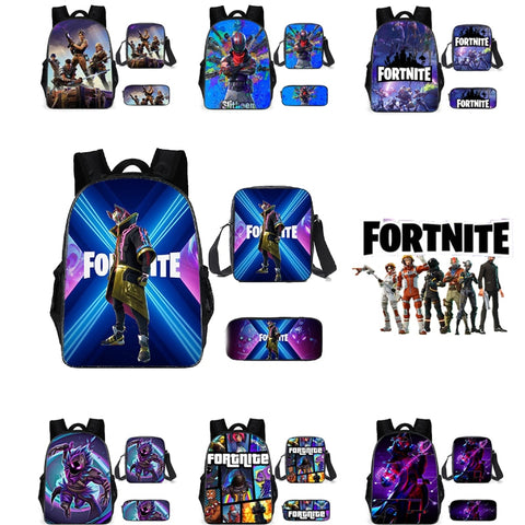 Unisex Men School Backpack Student  Rucksack Fortnite Cartoon Anime Bookbag Zipper Schoolbag Shoulder Bag Pencil Bag 3pcs Set