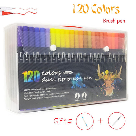 120 Colors Fine Liner Dual Tip Watercolor Art Maker Brush Pen Felt-Tip Pen Set for School Art Supplies