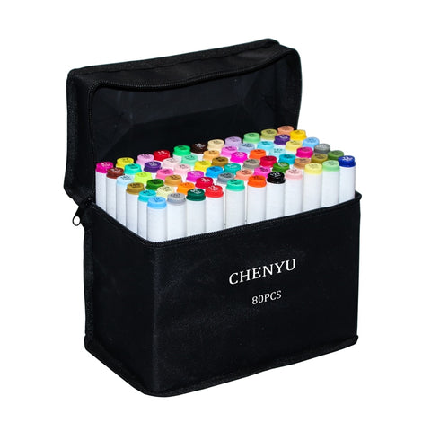 CHENYU 30/40/60/80Pcs Color Markers Manga Drawing Markers Pen Alcohol Based Non Toxic Sketch Oily Twin Brush Pen Art Supplies