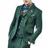 2020 Green Men's Herringbone Tweed Suit 3 Pieces Two Button Leisure Suits Winter Banquet Dinner Tuxedos (Jacket+Vest+Pants)