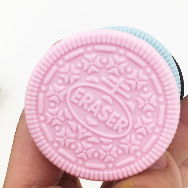 1Pcs Eraser Chocolate Cake Strawberry Biscuit Cookie Modeling School Supplies Sandwich Pink Blue Black Dessert Style Rubber