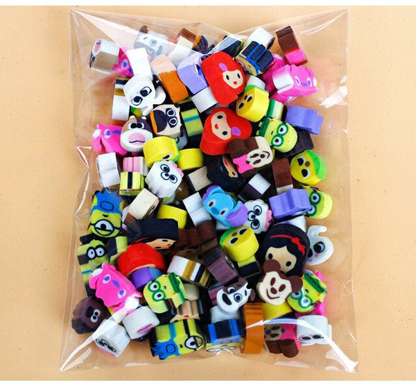 100 pcs/ lot mixed small size TPR cartoon Rubber erasers  Creative Learning stationery Correction Supplies for kids