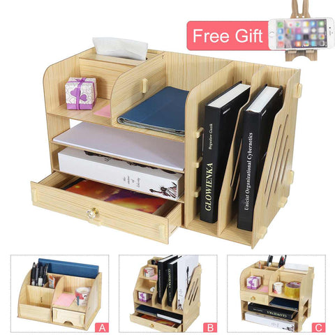 Multi-Layer Desktop File Organizer Holder Office Accessorie Wood Document Creative Letter Tray for Office School Home Use