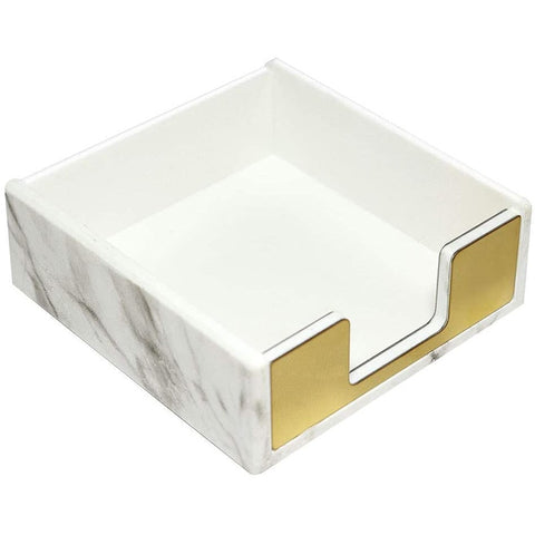 Sticky Note Holder Memo Card Paper Pad Office Desk Accessories Organizer Marble White Texture with Gold Decor