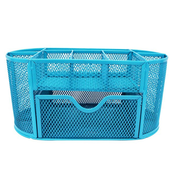 9 Storage Multi-functional Desk Organizer Mesh Metal Pen Holder Stationery Container Box Office School Supplies Accessories