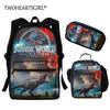 Twoheartsgirl 3in1Set 3D Animal Dinosaur Printed Bookbags Cool Jurassic Park Boys Backpack Teenager Children Student Schoolbags