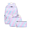 Fengdong school bags for teenage girls fashion stripe waterpfoof school backpack set children food bag kids pen pencil bag set