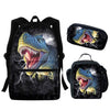 Twoheartsgirl 3in1Set 3D Animal Dinosaur Printed Bookbags Cool Jurassic Park Boys Backpack Teenager Children Student Schoolbags