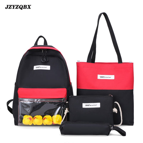 JZYZQBX 4 Pcs/Set School Bag School Backpack For Girls Canvas School Bags Girl Student Backpacks mochila escolar