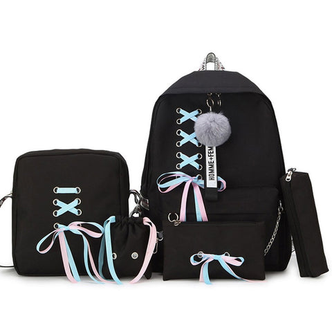 Fashion Women Backpacks 5 Set School Backpack Korean Design College School Bags For Teenage Girls Kids Schoolbag Shoulder Bag