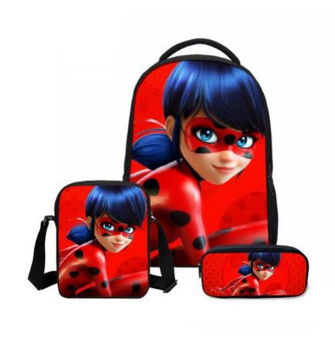 Disney schoolbag Cartoon ladybug backpacks student schoolbag baby girls shoulder book bags Large-capacity 3pcs/set