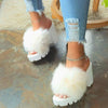 Women's Sandals 2020 Summer High Heels Vintage Plush Fur  Slippers Peep Toe Square Heel Wedges Sandals Shoes Zapatos Mujer