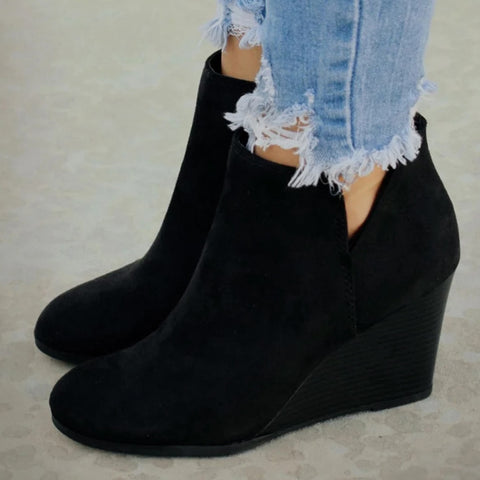 Women's Winter Shoes Fashion Women Suede Wedges Zipper Solid Color Short Booties Round Toe Shoes Tubing For Riding From A Hill