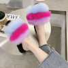 Women's Sandals 2020 Summer High Heels Vintage Plush Fur  Slippers Peep Toe Square Heel Wedges Sandals Shoes Zapatos Mujer