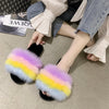 Women's Sandals 2020 Summer High Heels Vintage Plush Fur  Slippers Peep Toe Square Heel Wedges Sandals Shoes Zapatos Mujer