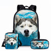 Funny 3D Dog Husky Print School Bags Boys Girls Backpack Set for Teenagers Middle School Student Book Shoulder Bag Kids Bagpack