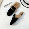 Hairy slippers women's outer wear autumn and winter Muller shoes 2020 new net red lazy shoes flat rabbit hair Baotou half slippe