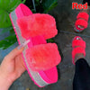 INS Bling Women's Plush Slippers Fur Slides Rhinestones Flat Women Platform Sandals Fashion Casual Shoes Comfortable Plus Size