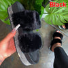 INS Bling Women's Plush Slippers Fur Slides Rhinestones Flat Women Platform Sandals Fashion Casual Shoes Comfortable Plus Size