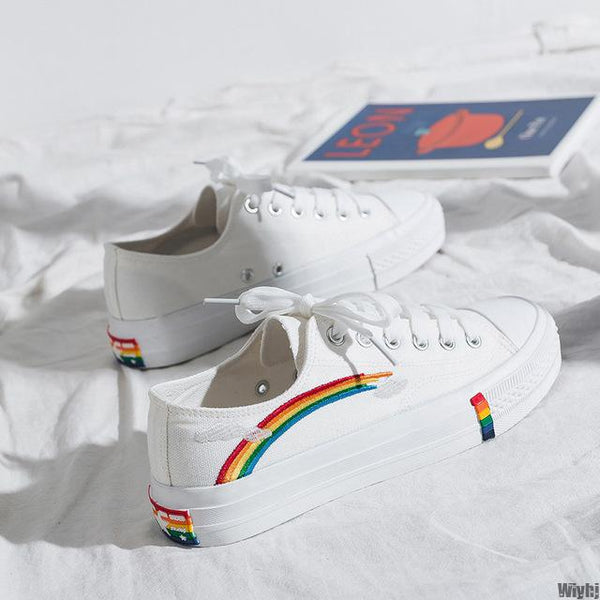 New Women's Fashion Year Vulcanized Shoes Women Sneakers New Rainbow Retro Canvas Shoes Flat Sole Fashion Comfortable High-Top S