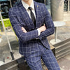 suit men Plaid Blazers+Pant men's Business suit Office Uniform Party suit Korean Slim Fit Single Button men's Tuxedo Asian size