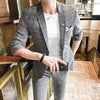 Plaid Suit men Summer Thin Blazer+Ankle-length Pants 2 Pieces set men's business suit New Fashion Casual party Slim Male suits