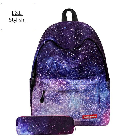 2020 female bag starry sky design pattern backpack Korean two-piece student school bag female meal bag backpack