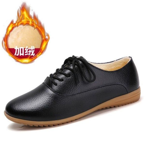 New Genuine Leather Women's Oxfords Shoes Women's Casual Shoe Lace-Up Female Flats Loafers Pointed Toe Soft Female Driving Shoes