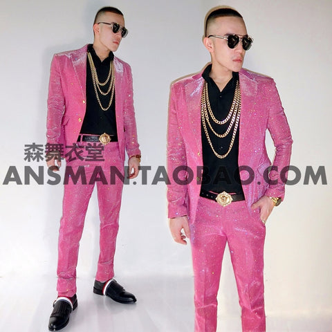 S-5xl 2020 New Blazer Suit Men's Dj Singer Fashion Color Pink Suit Men Plus Size Formal Dress Costumes Male Slim Suits Clothing