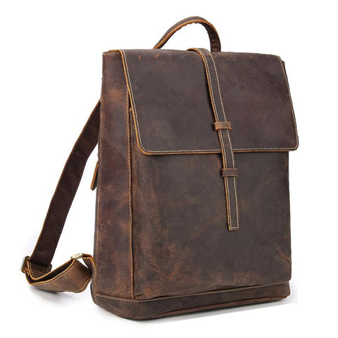 MAHEU dropshipping leather backpack vintage bagpacks for men male travel bag crazy horse leather men's bagpack A4 school bag