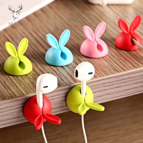 4pcs/set Winder Wrap Cord Cable Storage Desk Set Rabbit Shaped Wire Clip Organizer Space Saving Desk Accessories Office Supplies