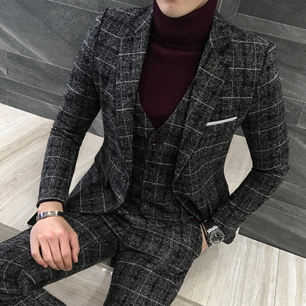 ( Jacket + Vest + Pants ) Premium Brand Fine Men's Slim Formal Business Suit Groom's Best Man Wedding Party Dress Suits 3 piezas