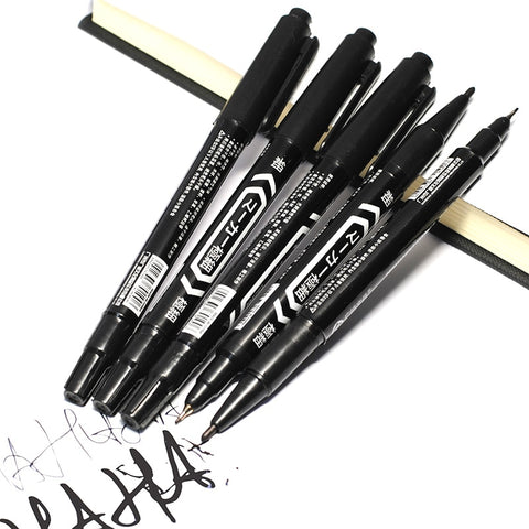 5pcs/lot Wholesale Twin Tip Permanent Marker Pen Fine Point Waterproof Ink Thin Nib Crude Nib Black Ink 0.5mm-2mm Fine Color