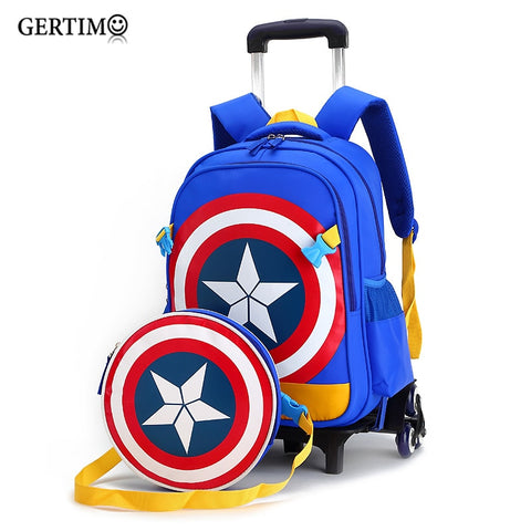 New Primary School Trolley Bags Captain America Children Anime Backpack Schoolbag Child With Wheels ;School Bags With Trolley